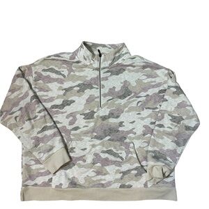 Old Navy Womens Quarter Zip Sweatshirt Beige Pink Camo Kangaroo Pouch Pocket XL
